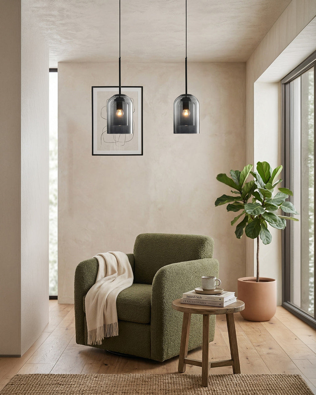 Glass Pendant Lamp Ginza with Curved Shape and Soft Ambient Lighting Warm White | E27 Socket Included Dimmable Compatibility - Lamylie