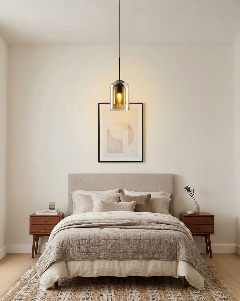 Glass Pendant Lamp Ginza with Curved Shape and Soft Ambient Lighting Warm White | E27 Socket Included Dimmable Compatibility - Lamylie