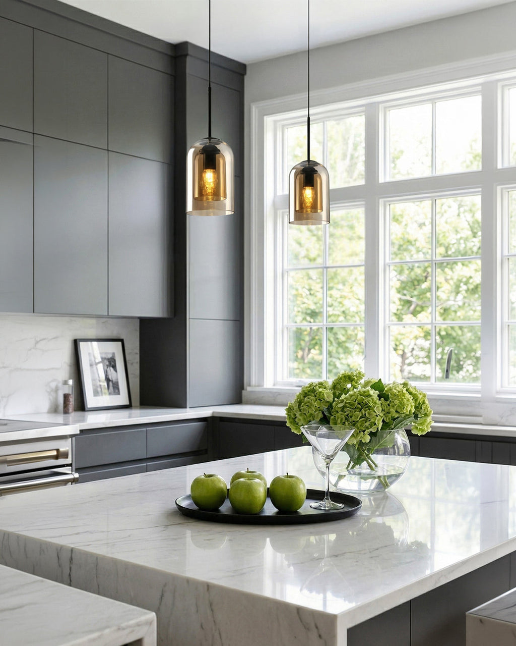 Glass Pendant Lamp Ginza with Curved Shape and Soft Ambient Lighting Warm White | E27 Socket Included Dimmable Compatibility - Lamylie