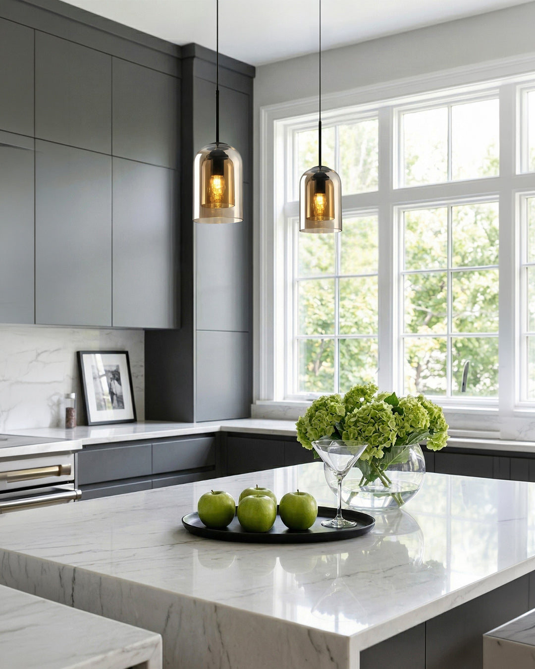 Glass Pendant Lamp Ginza with Curved Shape and Soft Ambient Lighting Warm White | E27 Socket Included Dimmable Compatibility - Lamylie