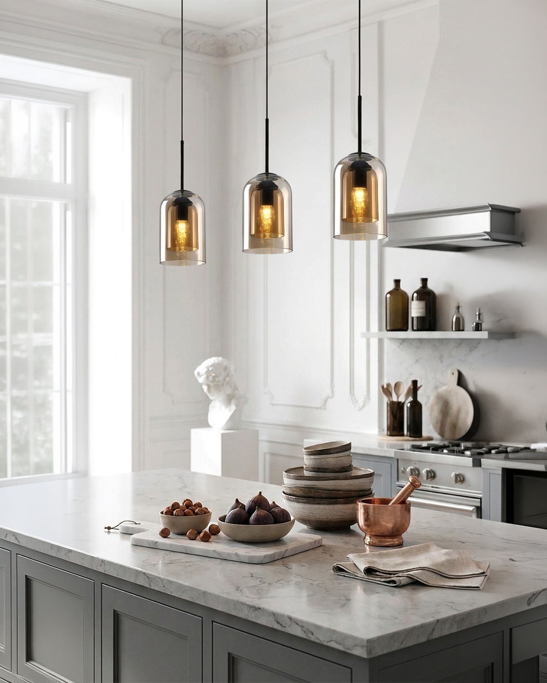 Glass Pendant Lamp Ginza with Curved Shape and Soft Ambient Lighting Warm White | E27 Socket Included Dimmable Compatibility - Lamylie