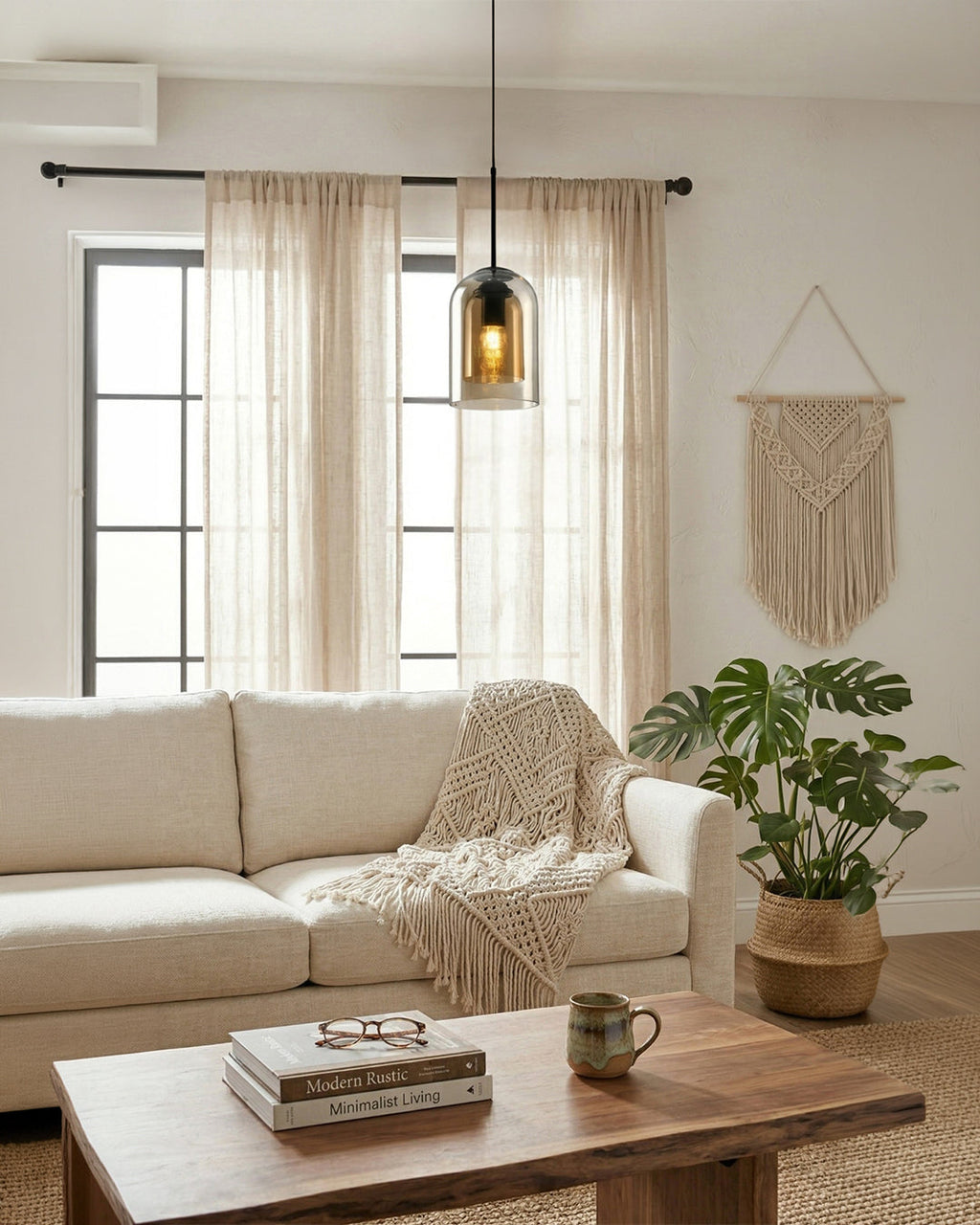 Glass Pendant Lamp Ginza with Curved Shape and Soft Ambient Lighting Warm White | E27 Socket Included Dimmable Compatibility - Lamylie