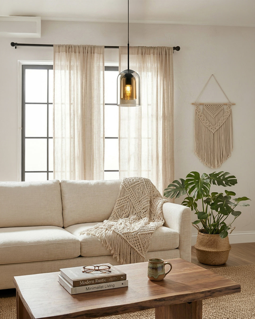 Glass Pendant Lamp Ginza with Curved Shape and Soft Ambient Lighting Warm White | E27 Socket Included Dimmable Compatibility - Lamylie