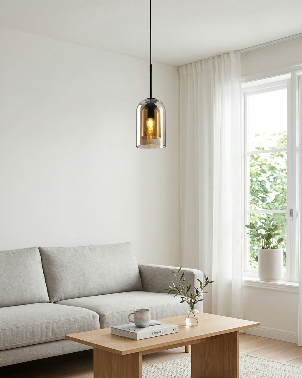 Glass Pendant Lamp Ginza with Curved Shape and Soft Ambient Lighting Warm White | E27 Socket Included Dimmable Compatibility - Lamylie