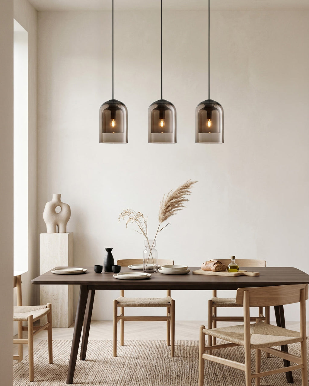 Glass Pendant Lamp Ginza with Curved Shape and Soft Ambient Lighting Warm White | E27 Socket Included Dimmable Compatibility - Lamylie
