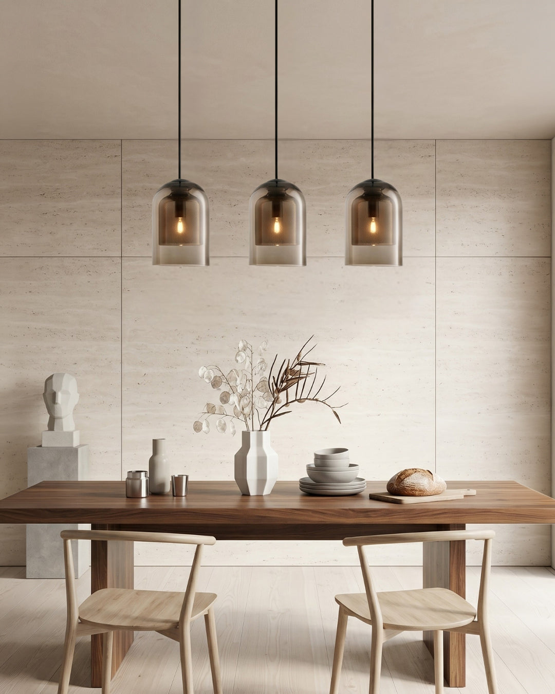 Glass Pendant Lamp Ginza with Curved Shape and Soft Ambient Lighting Warm White | E27 Socket Included Dimmable Compatibility - Lamylie