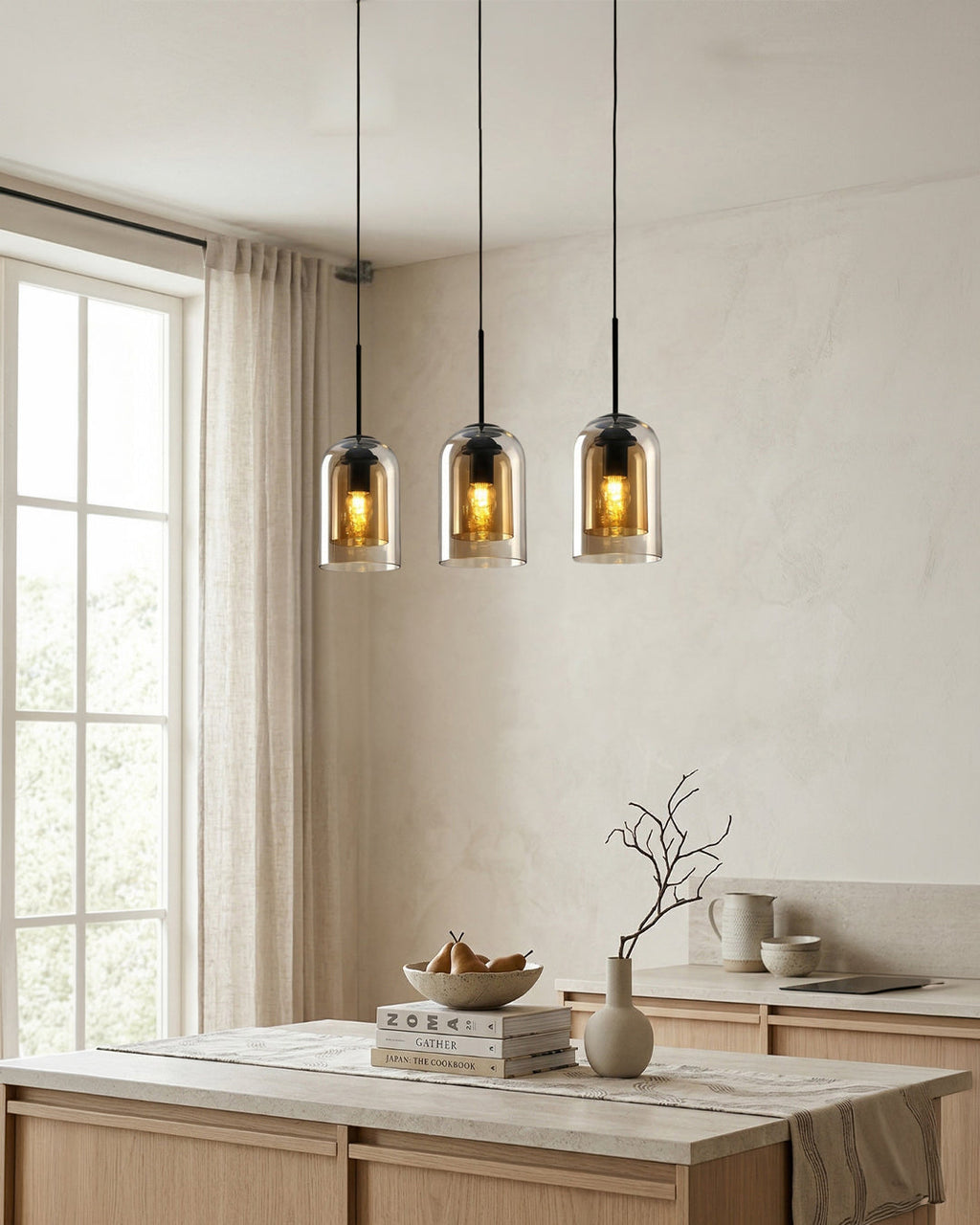 Glass Pendant Lamp Ginza with Curved Shape and Soft Ambient Lighting Warm White | E27 Socket Included Dimmable Compatibility - Lamylie