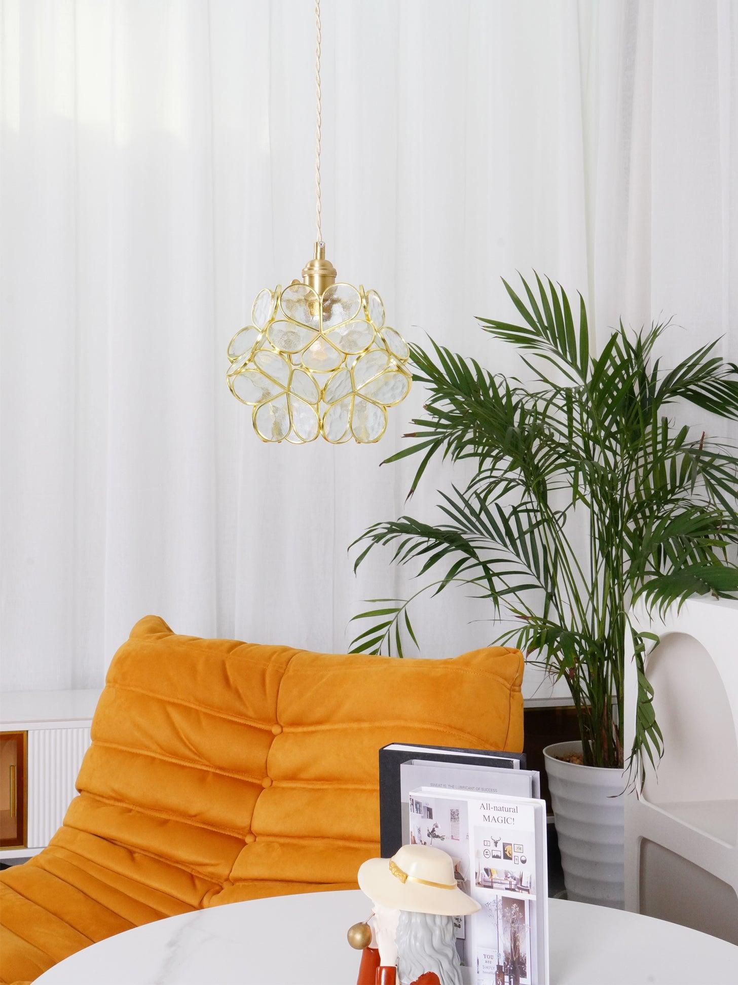 Glas-Blütenblatt-Lampe Hängeleuchte Messingfassung Mundgeblasenes Glas Ø20 cm Fünf Farben E26/E27 Hängeleuchte - Lamylie