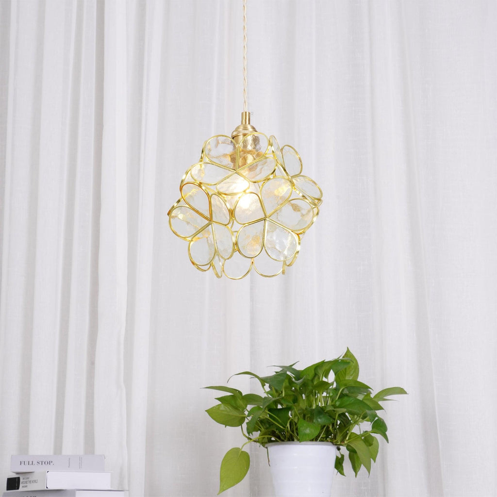 Glas-Blütenblatt-Lampe Hängeleuchte Messingfassung Mundgeblasenes Glas Ø20 cm Fünf Farben E26/E27 Hängeleuchte - Lamylie