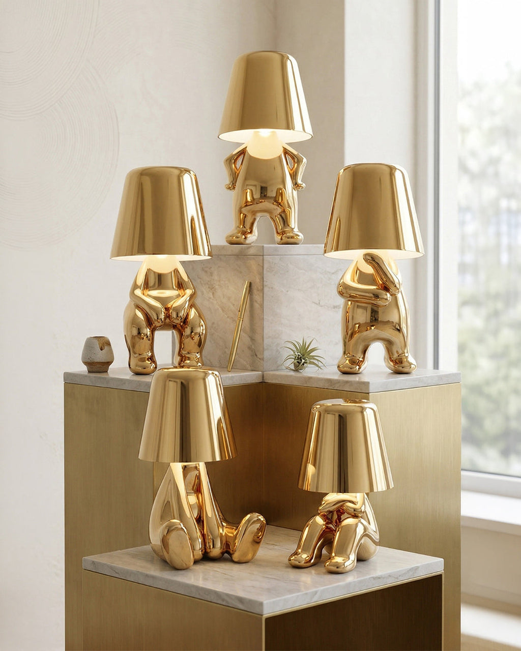 Metal Table Lamp Sculpture Figure Ambient Light Touch Dimmable LED Night Light Gold Silver Modern Design Decorative - Lamylie