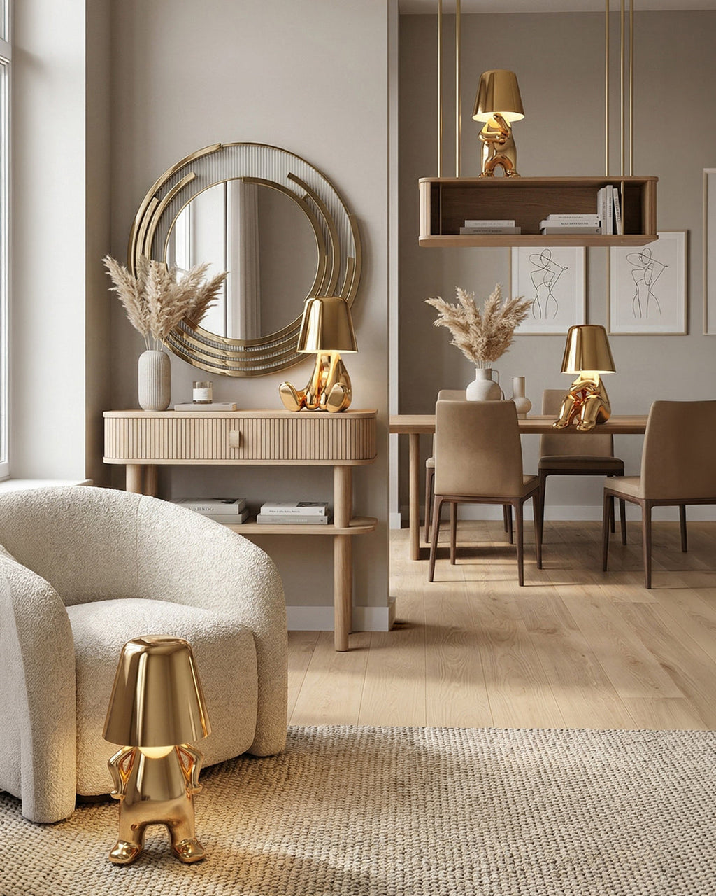 Metal Table Lamp Sculpture Figure Ambient Light Touch Dimmable LED Night Light Gold Silver Modern Design Decorative - Lamylie