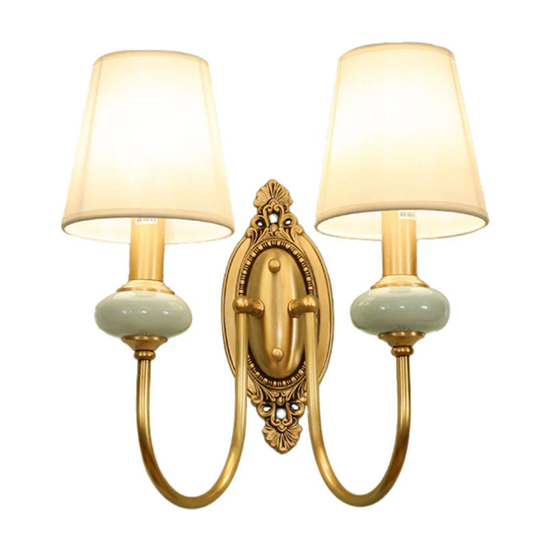 Ceramic Wall Lamp with Fabric Shade - 1 or 2 Light Points - E27 - Various Colors & Styles - Lamylie