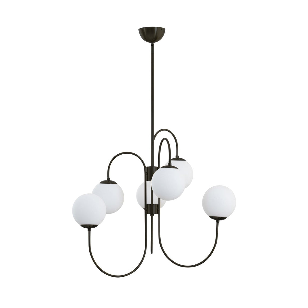 Schwanenhals-Kronleuchter Ø76 cm | 8-flammige Pendelleuchte mit Glasgloben Gold/Schwarz - Lamylie