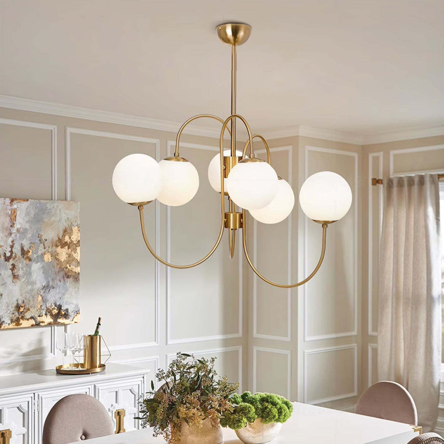 Schwanenhals-Kronleuchter Ø76 cm | 8-flammige Pendelleuchte mit Glasgloben Gold/Schwarz - Lamylie