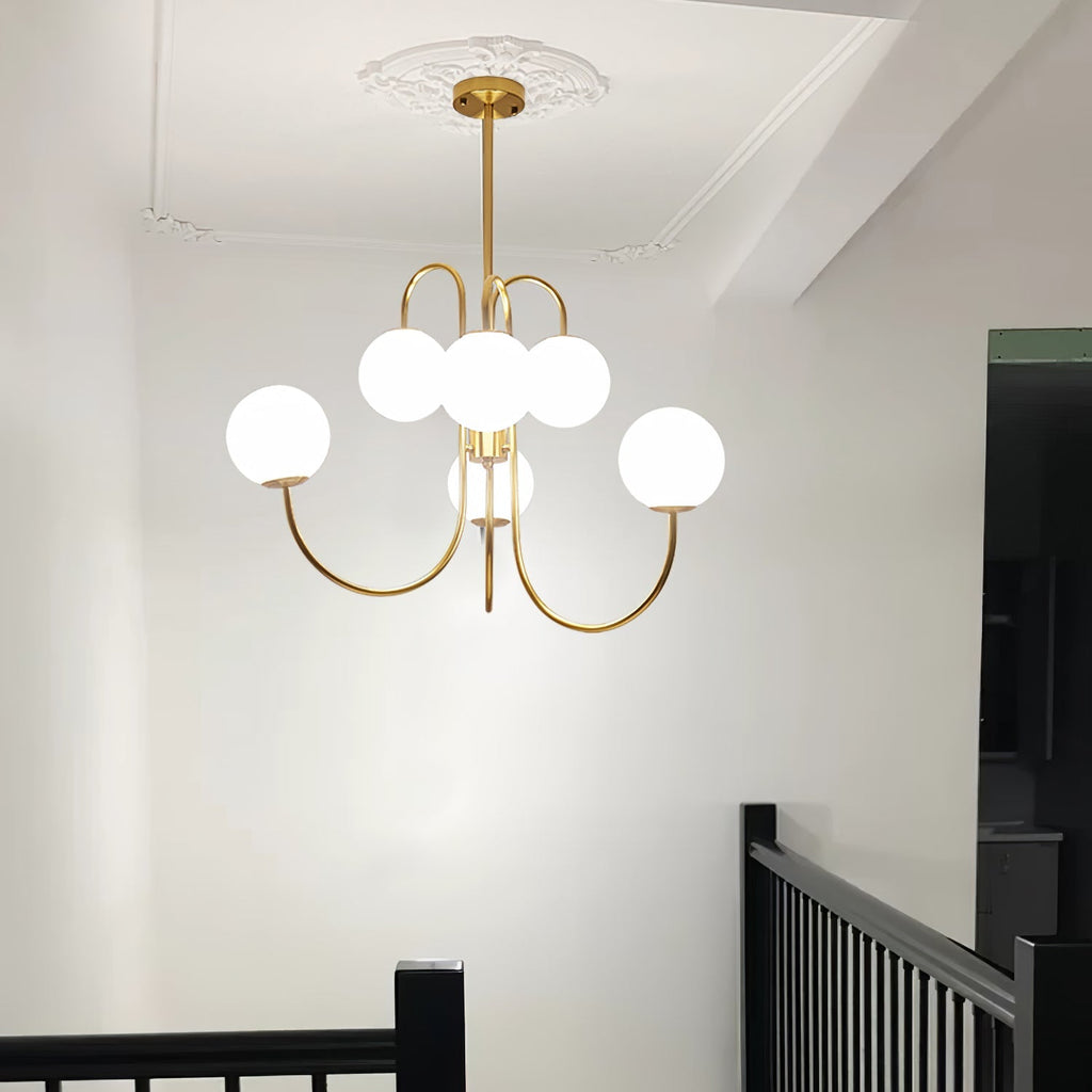 Schwanenhals-Kronleuchter Ø76 cm | 8-flammige Pendelleuchte mit Glasgloben Gold/Schwarz - Lamylie