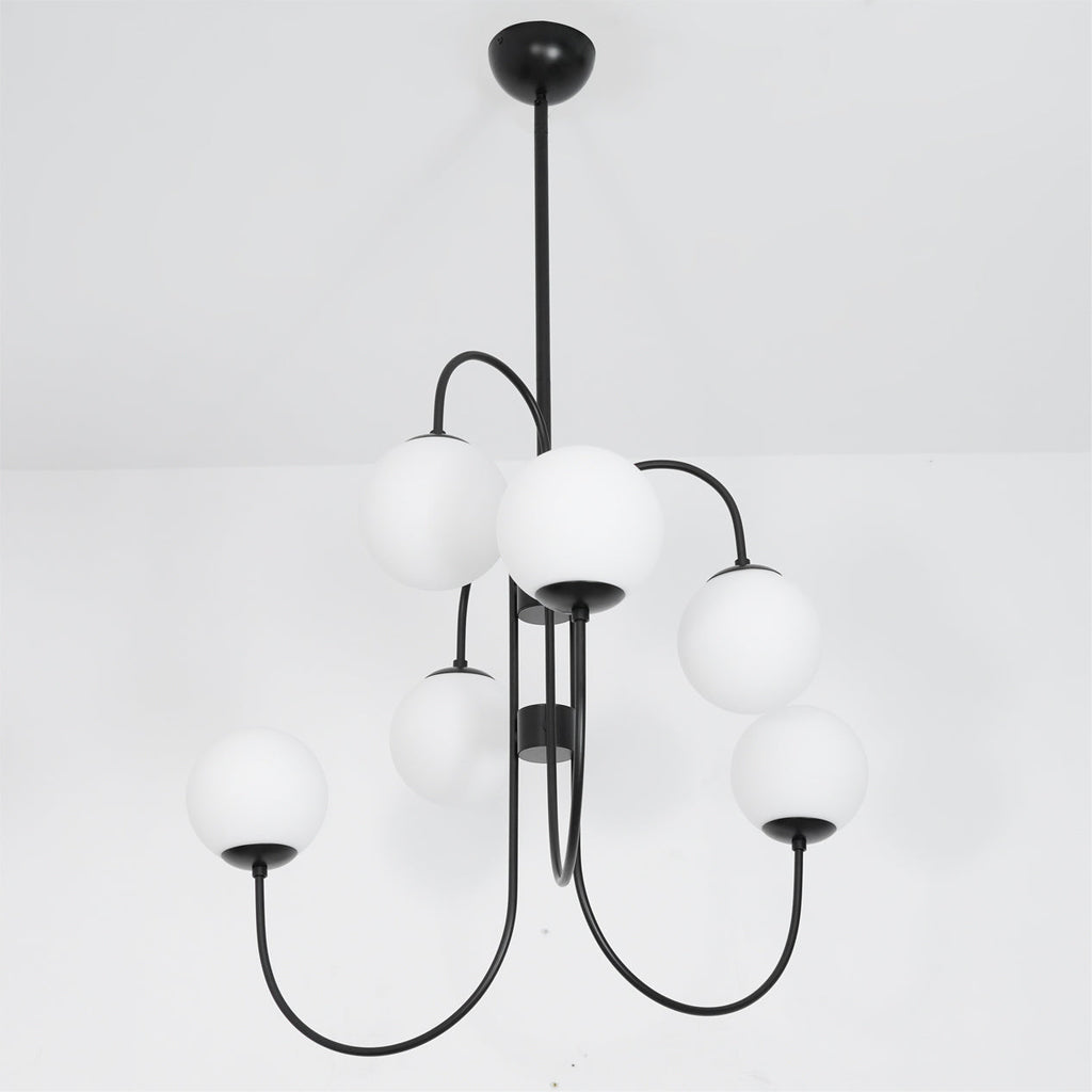 Schwanenhals-Kronleuchter Ø76 cm | 8-flammige Pendelleuchte mit Glasgloben Gold/Schwarz - Lamylie
