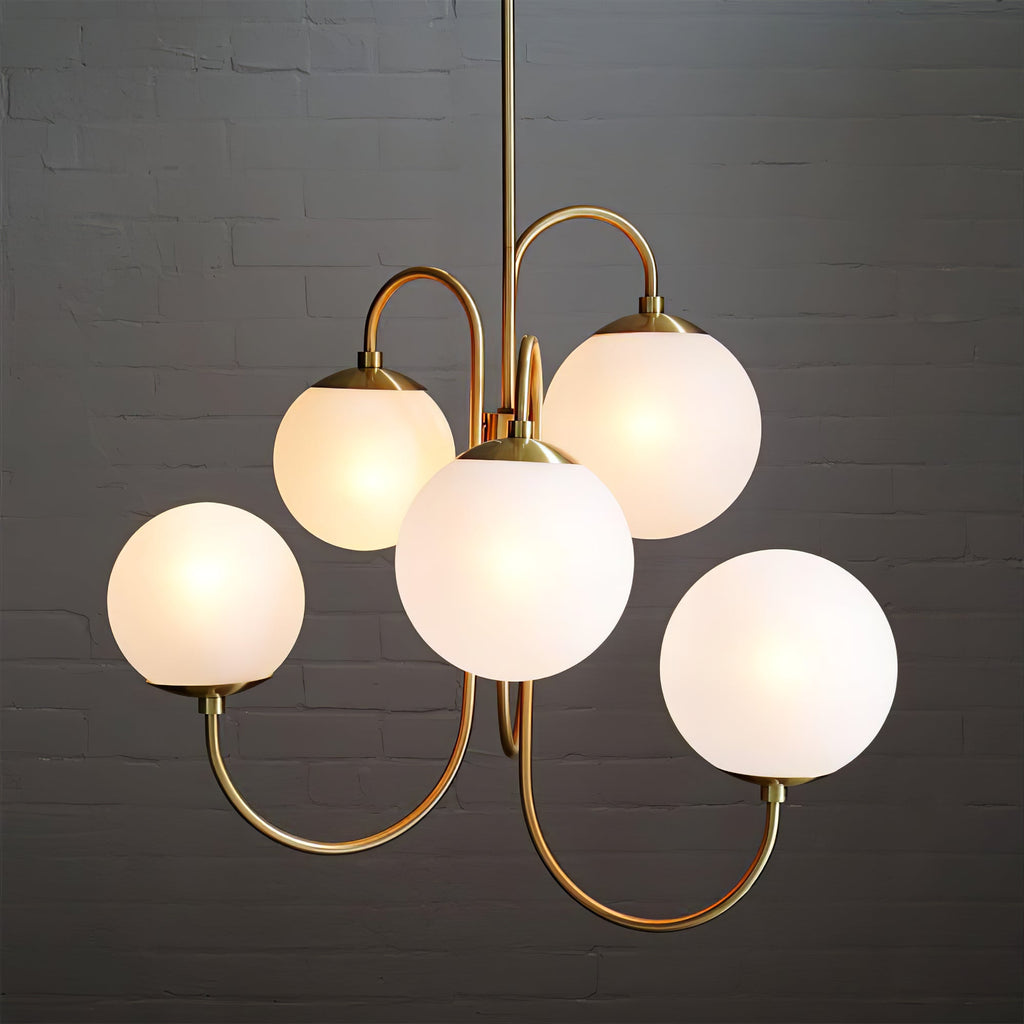 Schwanenhals-Kronleuchter Ø76 cm | 8-flammige Pendelleuchte mit Glasgloben Gold/Schwarz - Lamylie