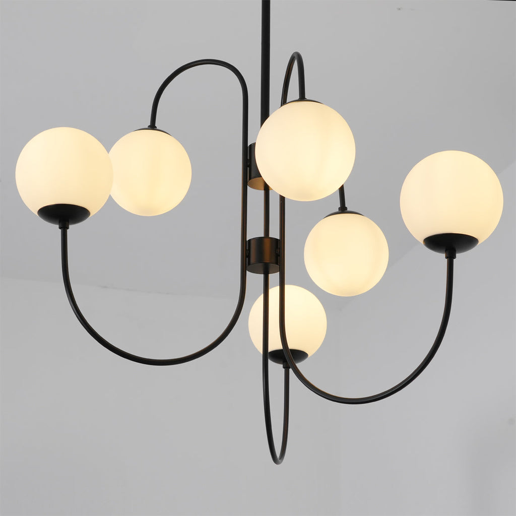 Schwanenhals-Kronleuchter Ø76 cm | 8-flammige Pendelleuchte mit Glasgloben Gold/Schwarz - Lamylie