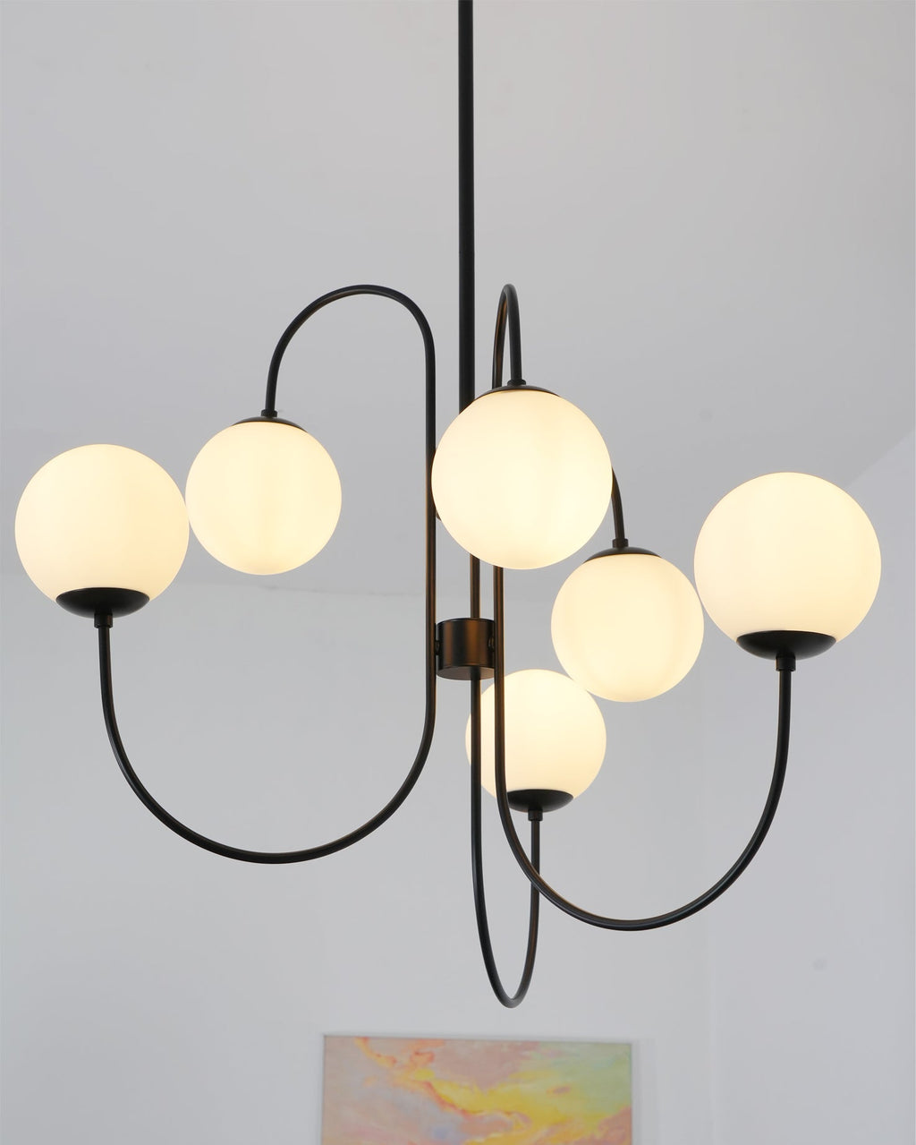 Schwanenhals-Kronleuchter Ø76 cm | 8-flammige Pendelleuchte mit Glasgloben Gold/Schwarz - Lamylie