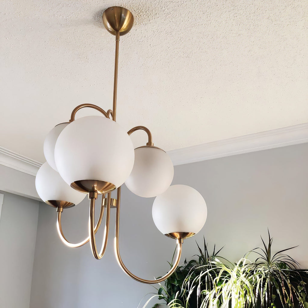 Schwanenhals-Kronleuchter Ø76 cm | 8-flammige Pendelleuchte mit Glasgloben Gold/Schwarz - Lamylie