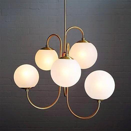Schwanenhals-Kronleuchter Ø76 cm | 8-flammige Pendelleuchte mit Glasgloben Gold/Schwarz - Lamylie