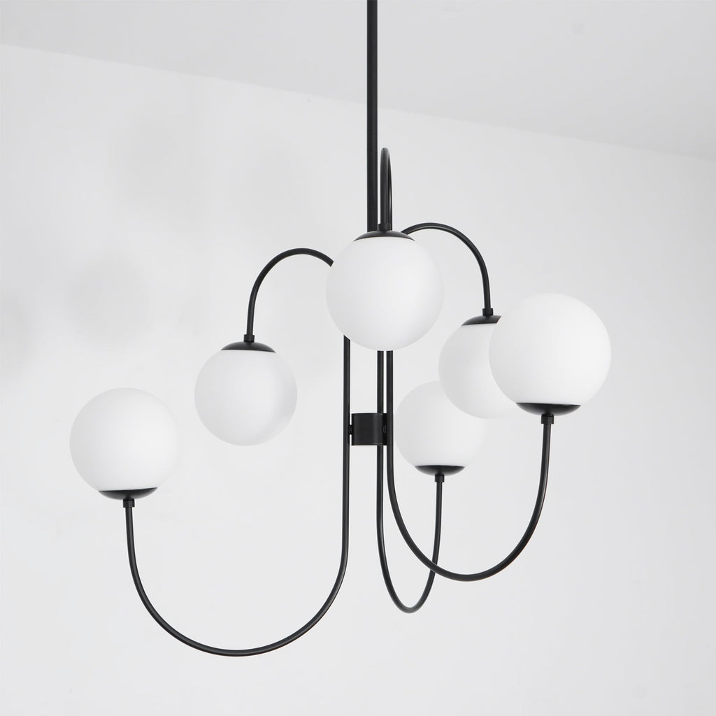 Schwanenhals-Kronleuchter Ø76 cm | 8-flammige Pendelleuchte mit Glasgloben Gold/Schwarz - Lamylie