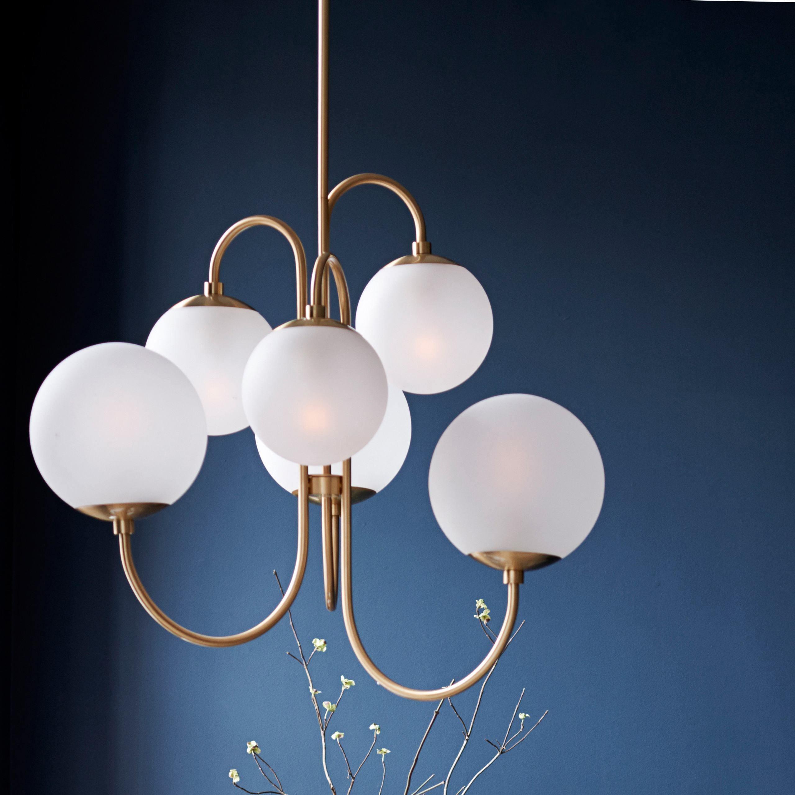 Schwanenhals-Kronleuchter Ø76 cm | 8-flammige Pendelleuchte mit Glasgloben Gold/Schwarz - Lamylie
