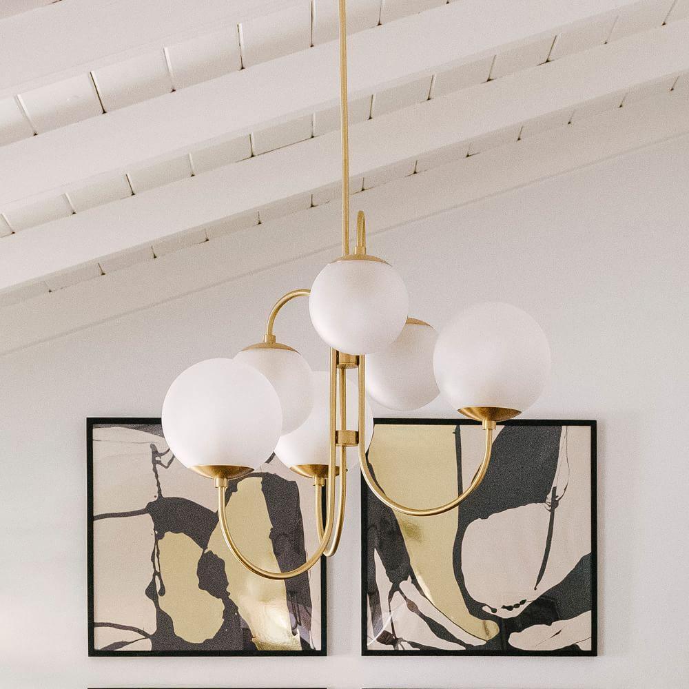 Schwanenhals-Kronleuchter Ø76 cm | 8-flammige Pendelleuchte mit Glasgloben Gold/Schwarz - Lamylie