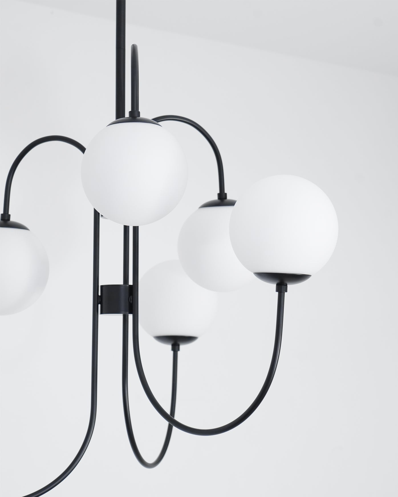 Schwanenhals-Kronleuchter Ø76 cm | 8-flammige Pendelleuchte mit Glasgloben Gold/Schwarz - Lamylie