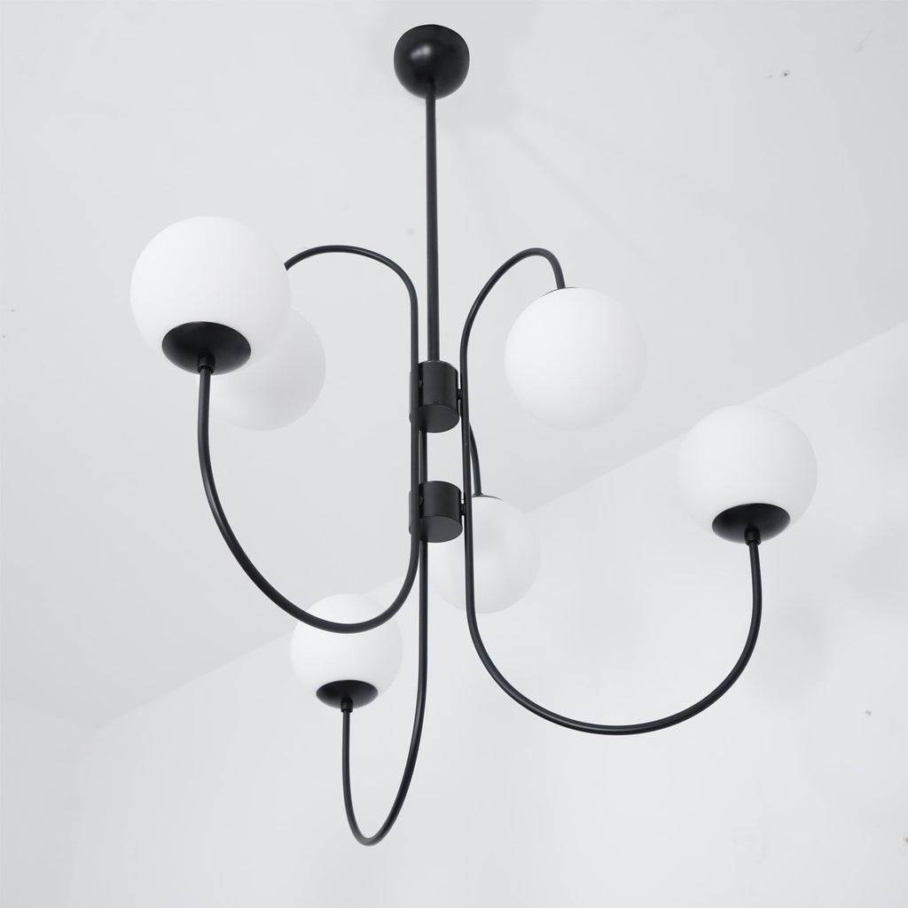 Schwanenhals-Kronleuchter Ø76 cm | 8-flammige Pendelleuchte mit Glasgloben Gold/Schwarz - Lamylie