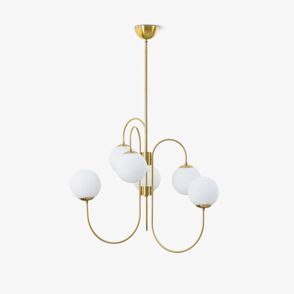 Schwanenhals-Kronleuchter Ø76 cm | 8-flammige Pendelleuchte mit Glasgloben Gold/Schwarz - Lamylie