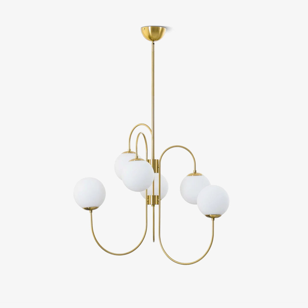 Schwanenhals-Kronleuchter Ø76 cm | 8-flammige Pendelleuchte mit Glasgloben Gold/Schwarz - Lamylie