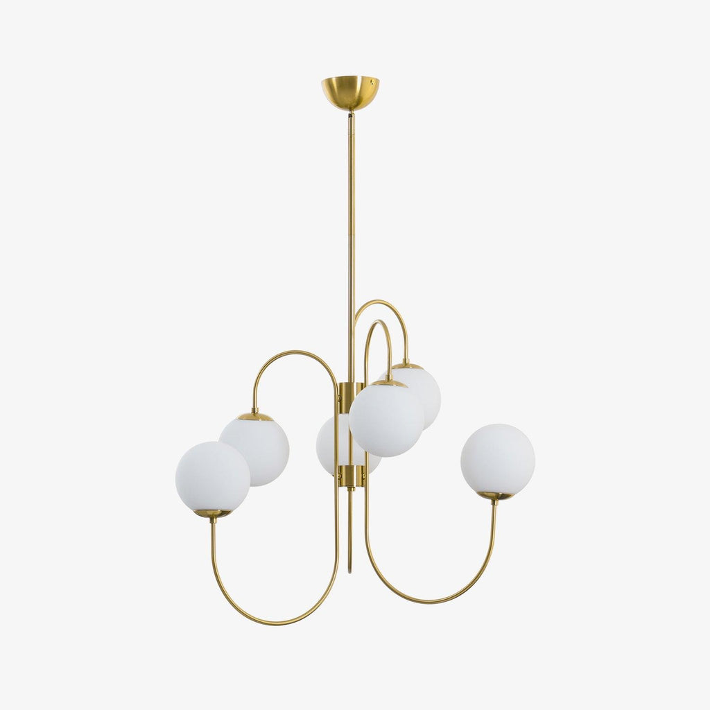 Schwanenhals-Kronleuchter Ø76 cm | 8-flammige Pendelleuchte mit Glasgloben Gold/Schwarz - Lamylie