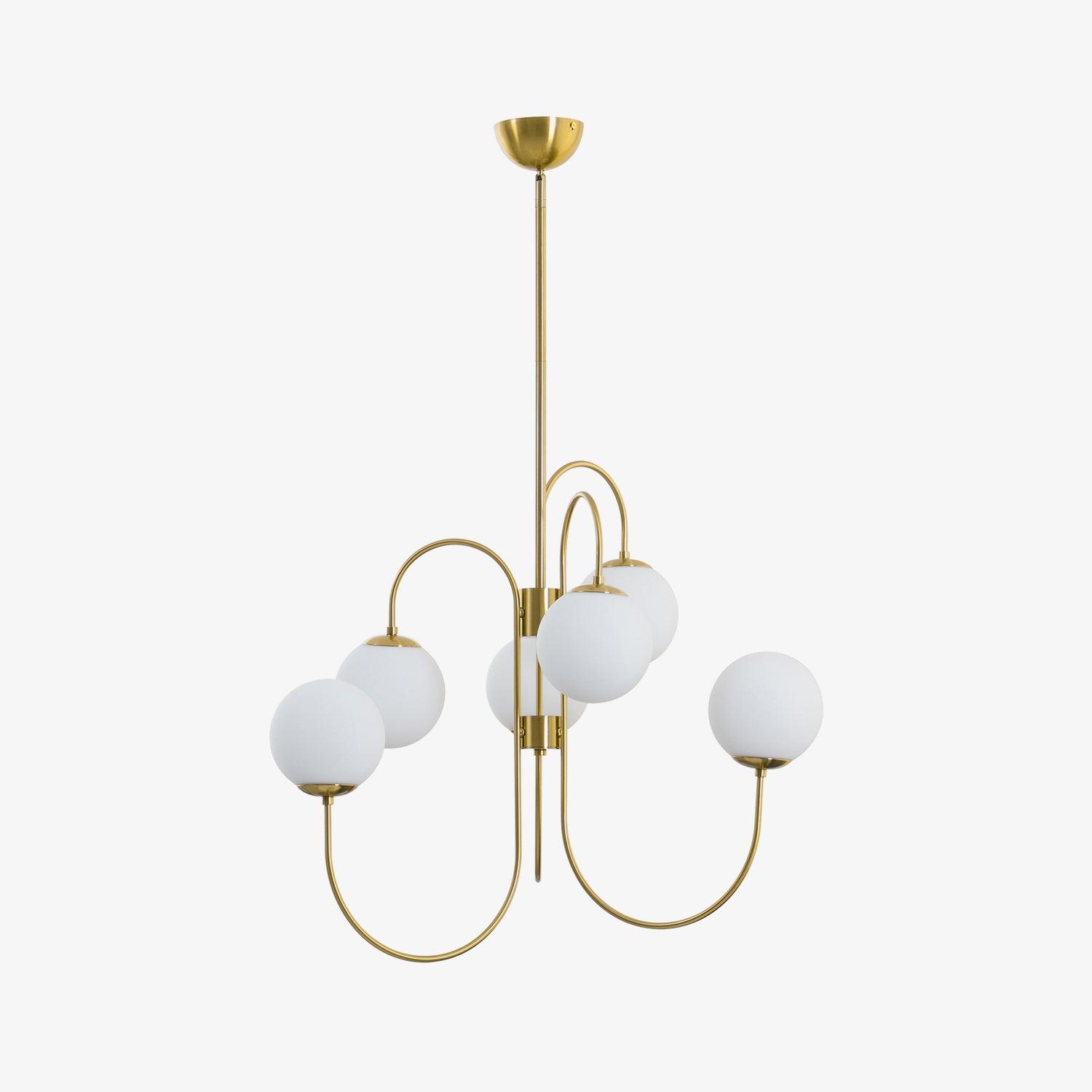 Schwanenhals-Kronleuchter Ø76 cm | 8-flammige Pendelleuchte mit Glasgloben Gold/Schwarz - Lamylie