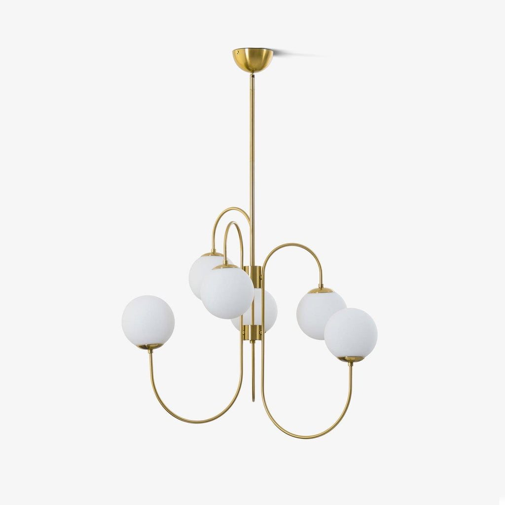 Schwanenhals-Kronleuchter Ø76 cm | 8-flammige Pendelleuchte mit Glasgloben Gold/Schwarz - Lamylie