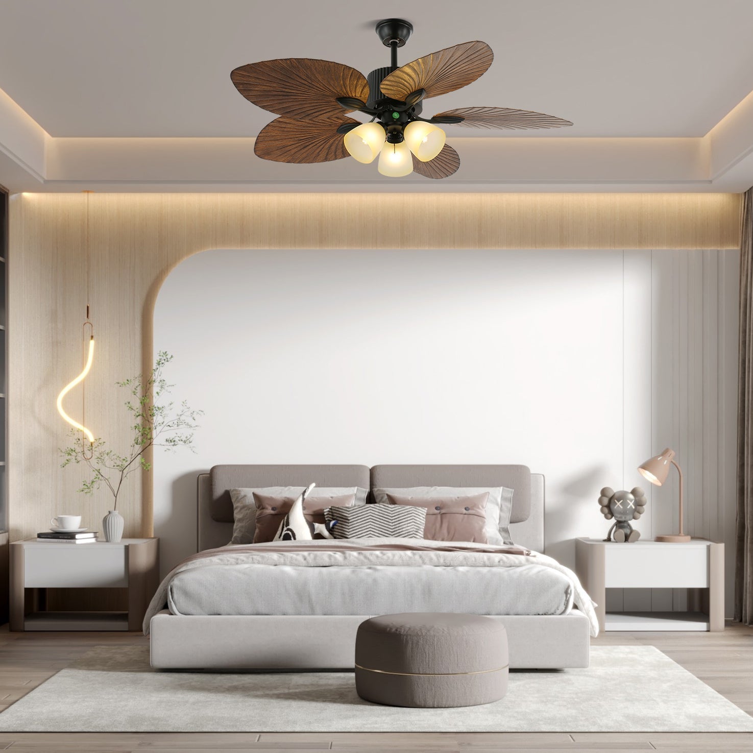 Tropical Wooden Ceiling Fan with Lighting | Remote Control 6 Speeds - Lamylie