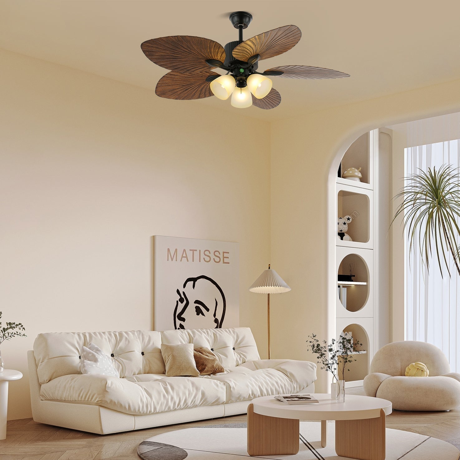 Tropical Wooden Ceiling Fan with Lighting | Remote Control 6 Speeds - Lamylie