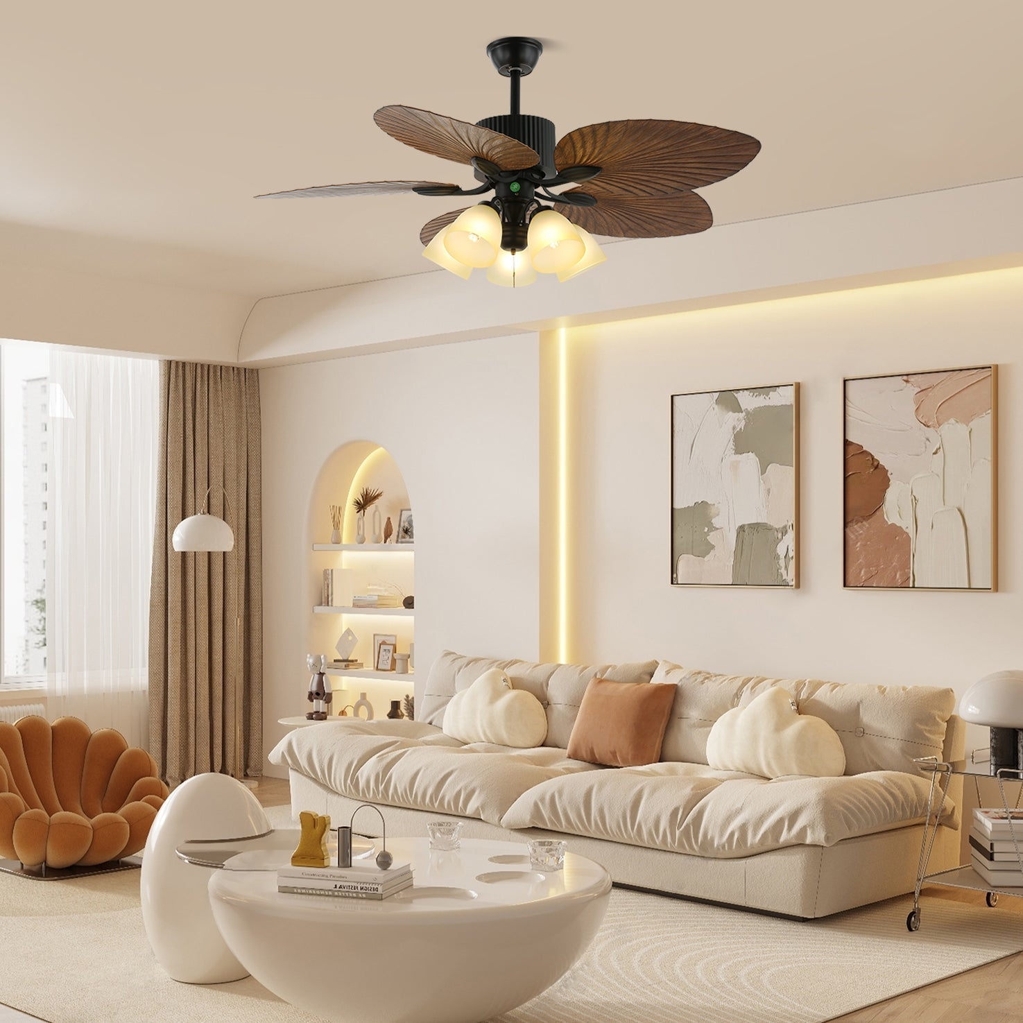 Tropical Wooden Ceiling Fan with Lighting | Remote Control 6 Speeds - Lamylie