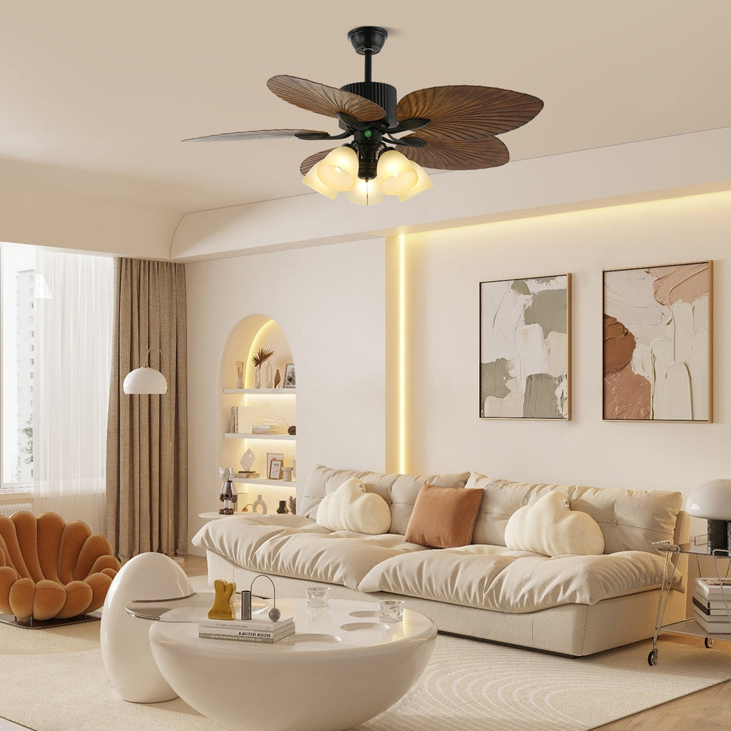 Tropisk takvifte med belysning og fjernkontroll | Naturlig design med glasskjerm – Lamylie