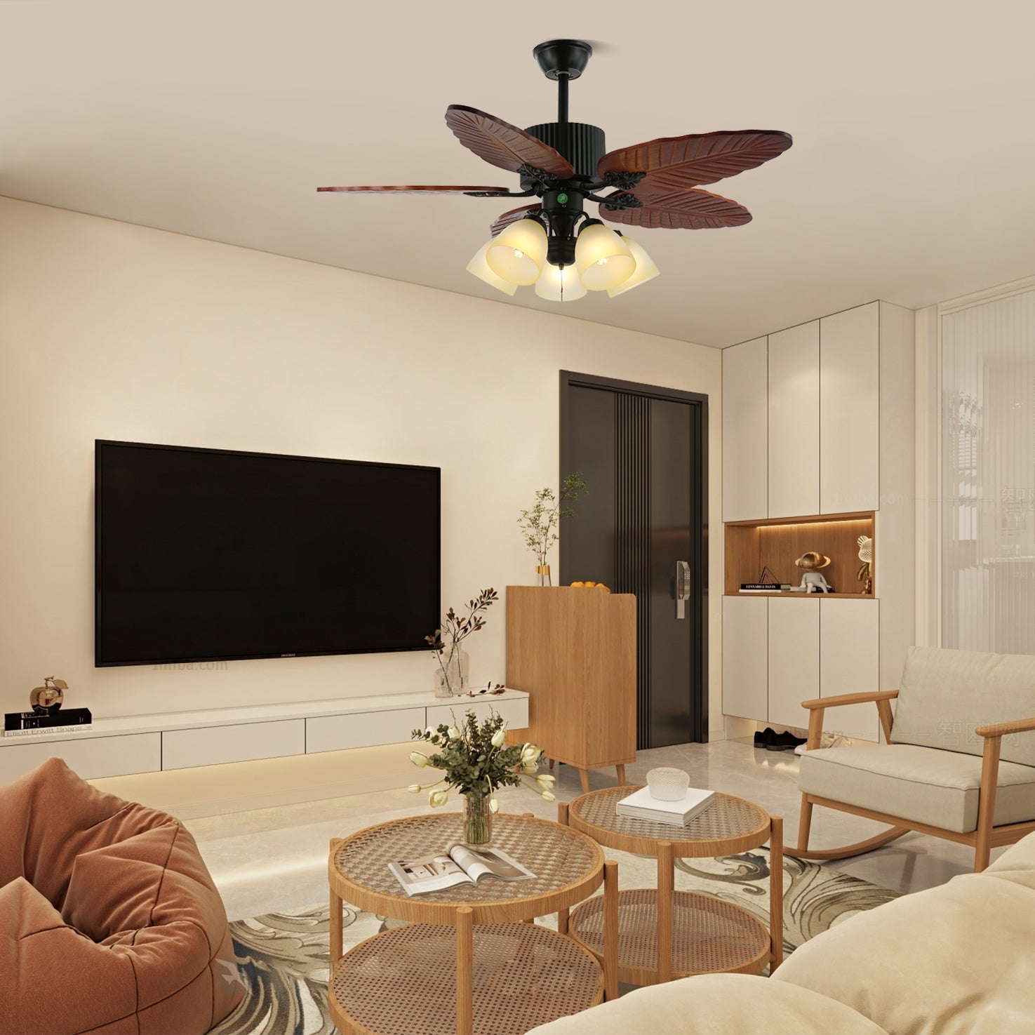 Deckenventilator mit Holzflügeln und Beleuchtung | Modernes Design mit 6 Geschwindigkeitsstufen – Lamylie