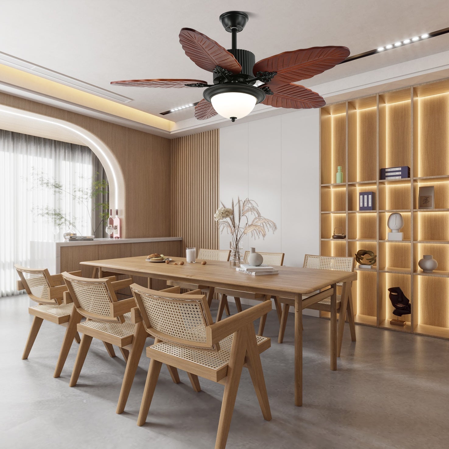Deckenventilator mit Holzflügeln und Beleuchtung | Modernes Design mit 6 Geschwindigkeitsstufen – Lamylie