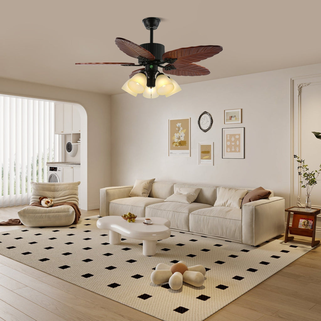 Tropical Wooden Ceiling Fan with Lighting | Remote Control 6 Speeds - Lamylie