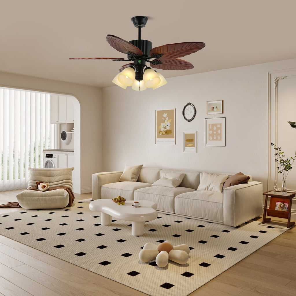 Deckenventilator mit Holzflügeln und Beleuchtung | Modernes Design mit 6 Geschwindigkeitsstufen – Lamylie