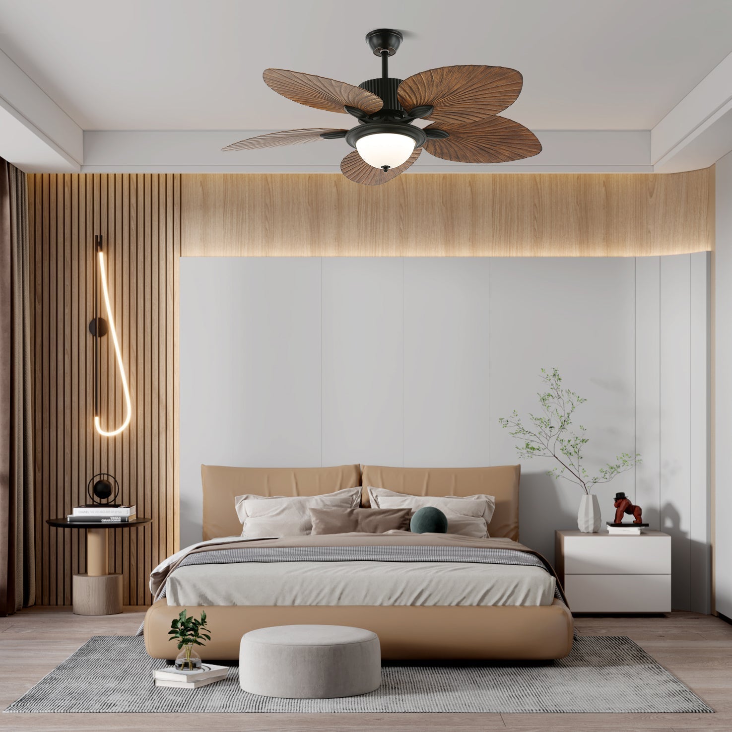 Tropical Wooden Ceiling Fan with Lighting | Remote Control 6 Speeds - Lamylie