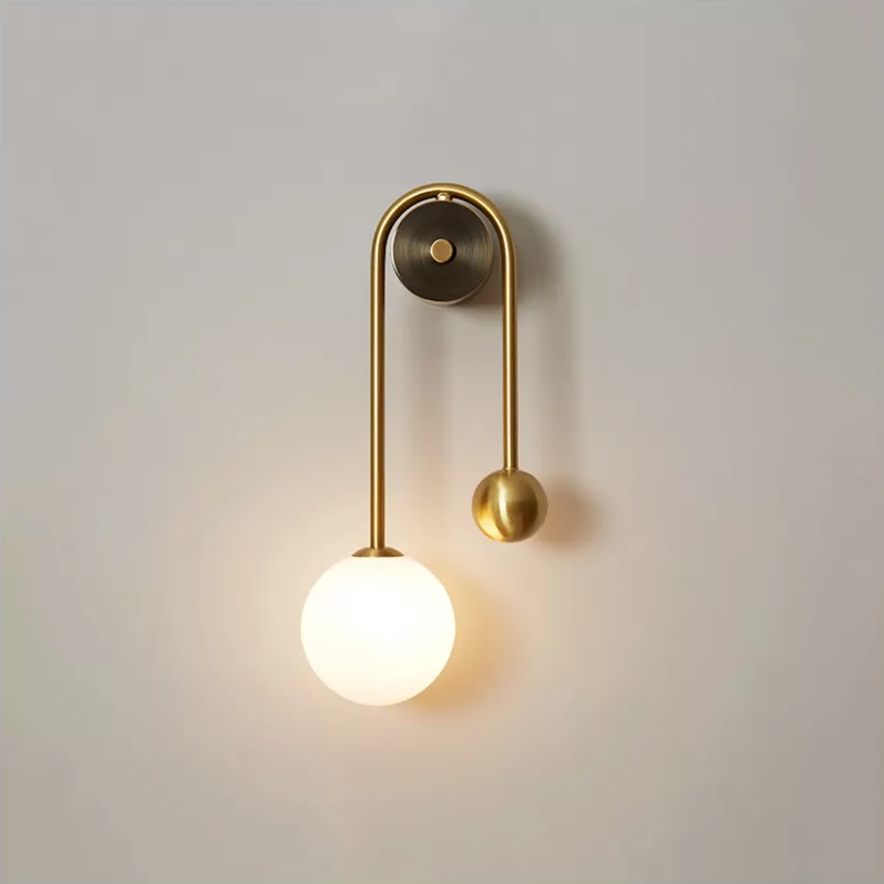 Gold-Colored Wall Lamp with White Glass Globe | Modern Scandinavian Design for Hallway & Corridor - Lamylie