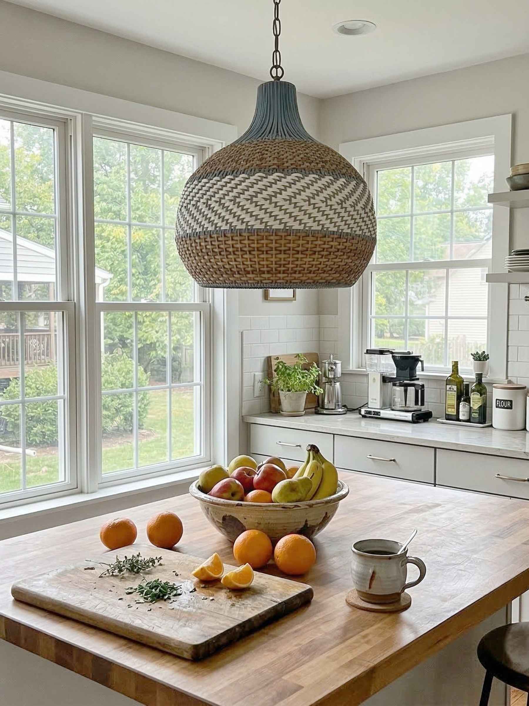 Handwoven Rattan Pendant Lamp Blue Vintage Shade Dining Room Kitchen Living Room Scandinavian Light Fixture - Lamylie