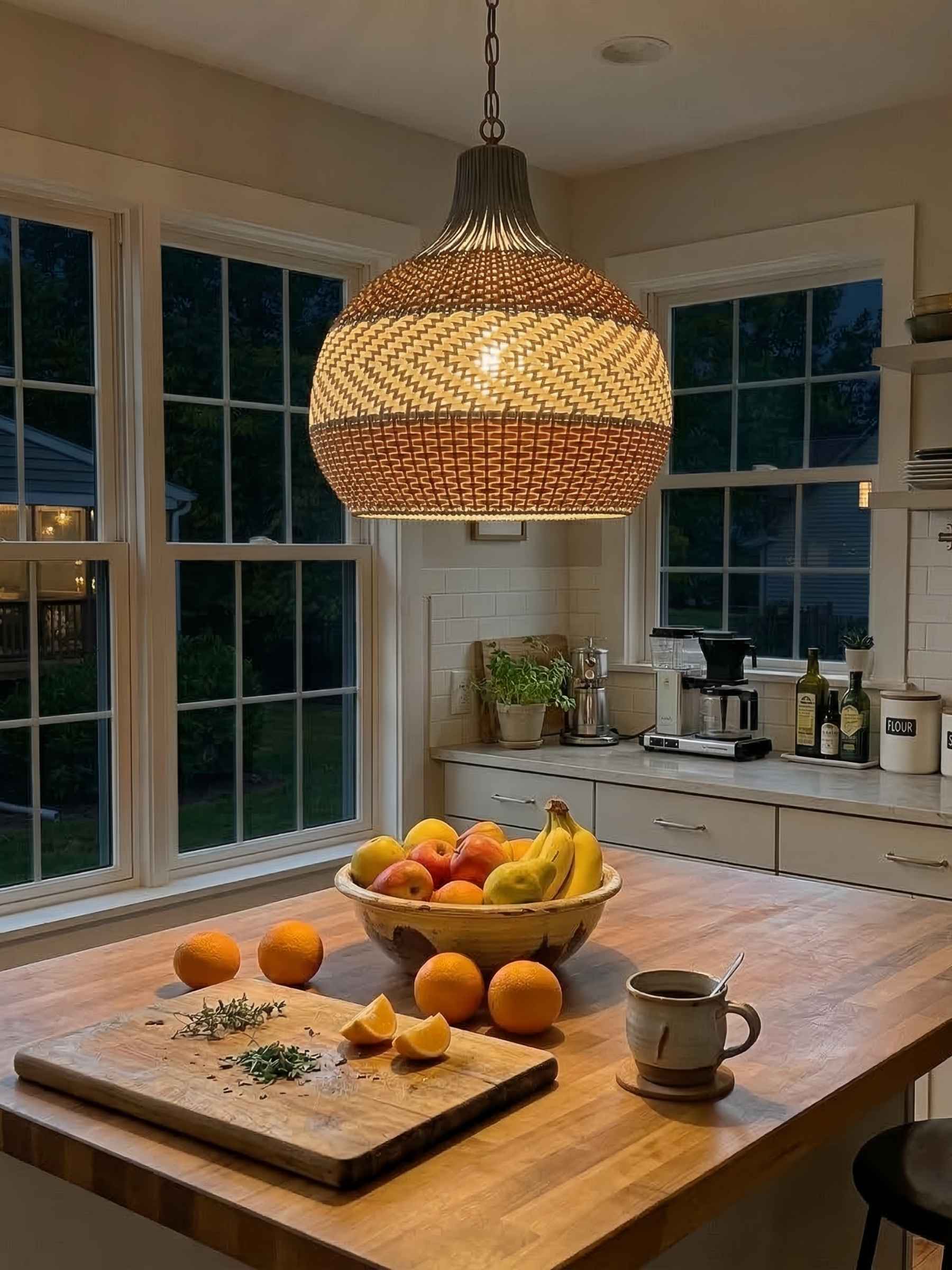 Handwoven Rattan Pendant Lamp Blue Vintage Shade Dining Room Kitchen Living Room Scandinavian Light Fixture - Lamylie