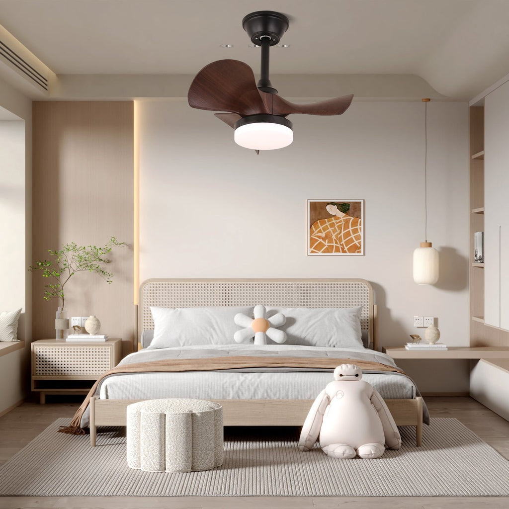 Moderní dřevěný stropní ventilátor Neriah s integrovaným osvětlením a dálkovým ovládáním – Lamylie