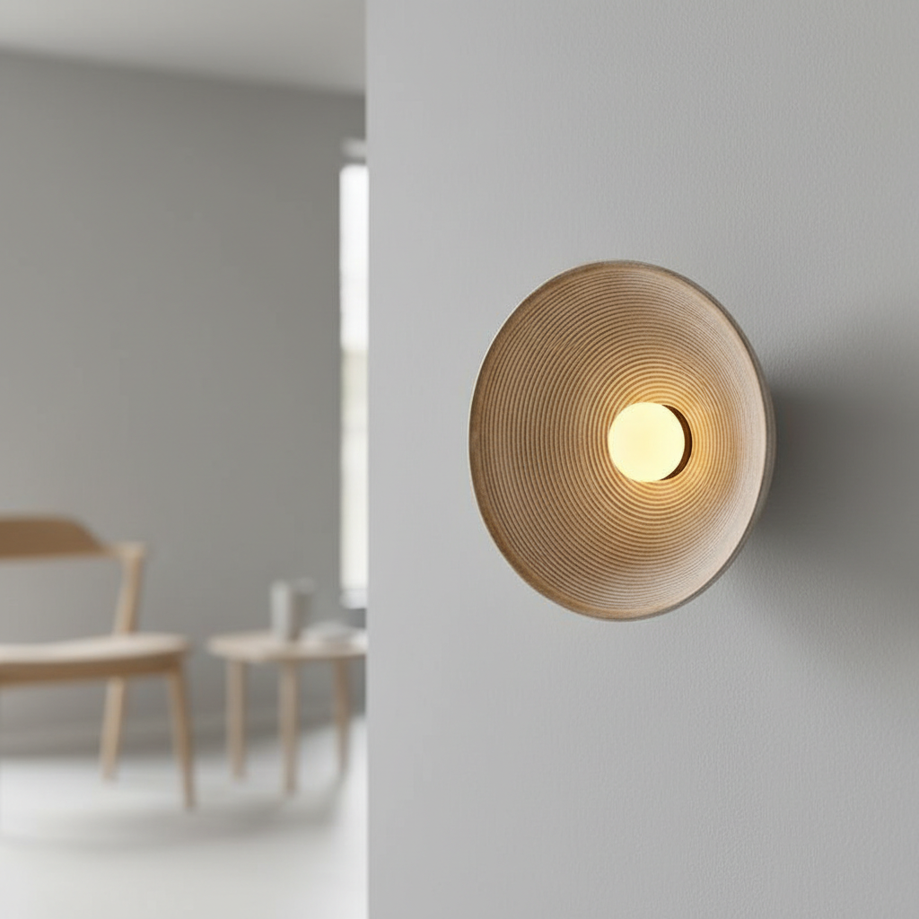 Lampa ścienna Luma — minimalistyczny design inspirowany Japonią, zaokrąglona forma, miękkie rozpraszanie światła