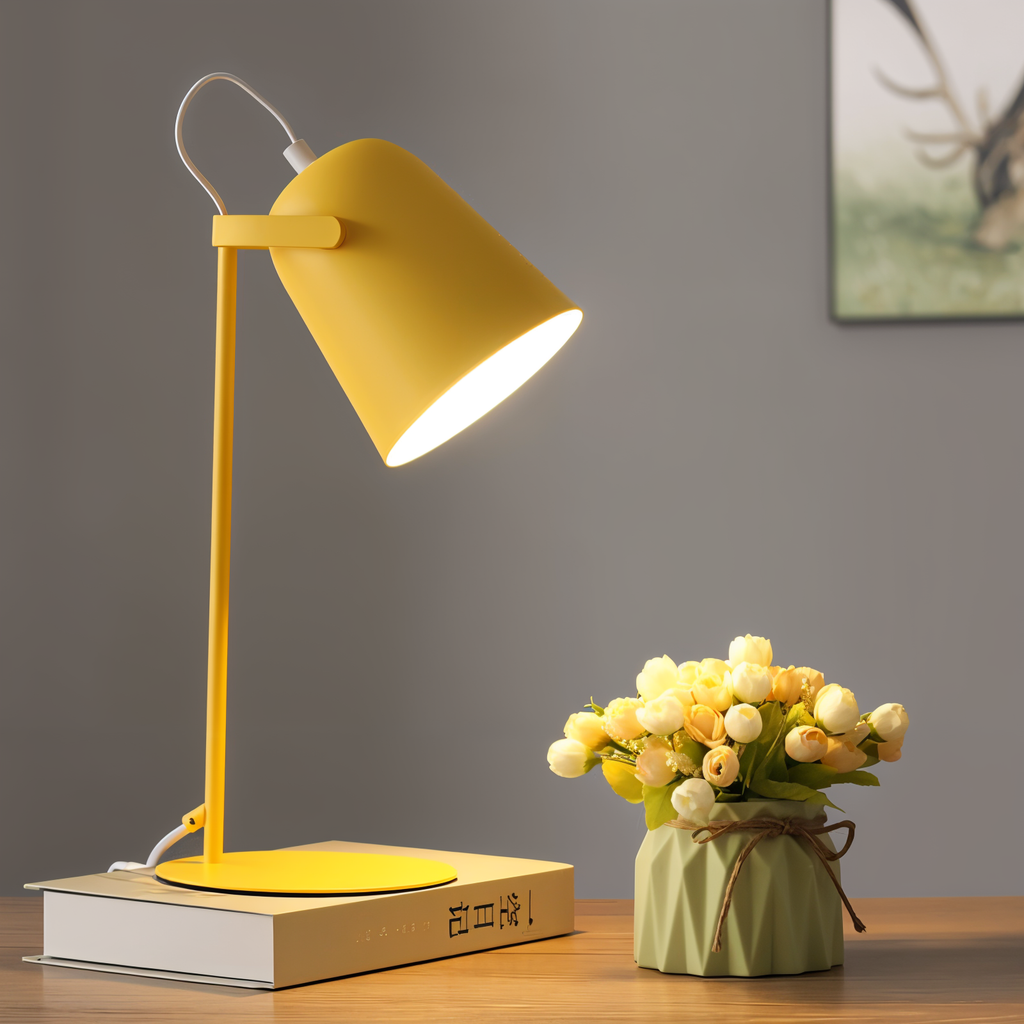 Macaron Table Lamp - Nordic Yellow Desk Lamp - Adjustable Light - Lamylie